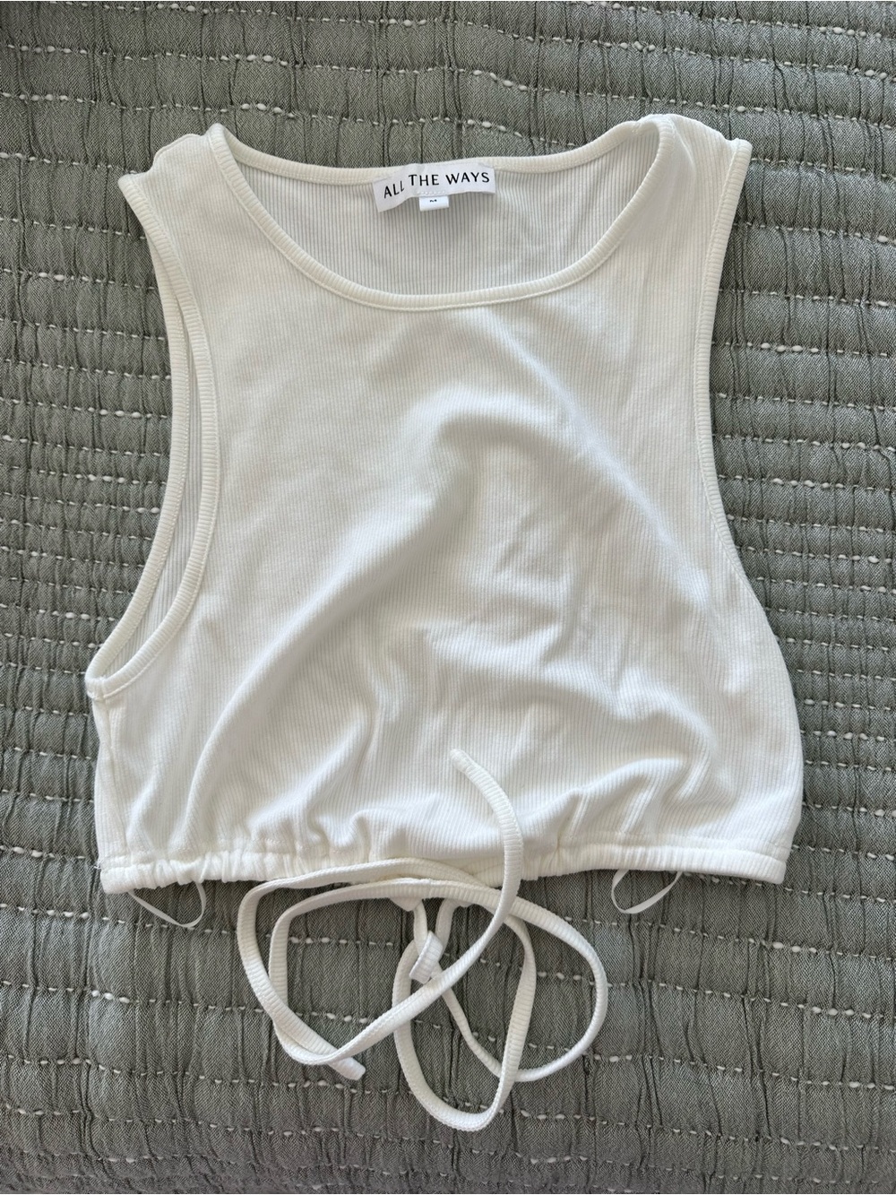 All The Ways White Ribbed Drawstring Crop Tank